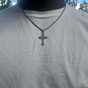 Vintage stainless steel crystal cross pendant